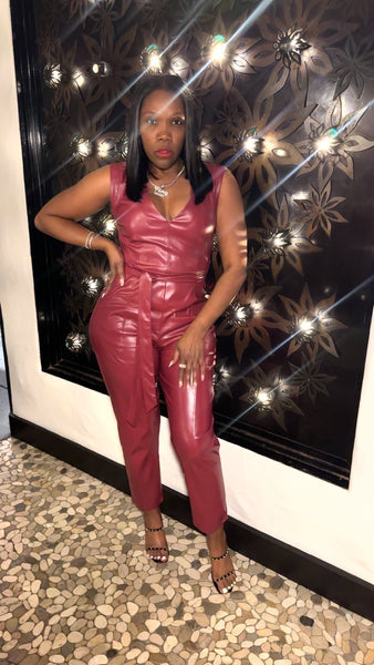 Burgundy Faux Leather Jumpsuit