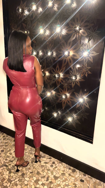 Burgundy Faux Leather Jumpsuit