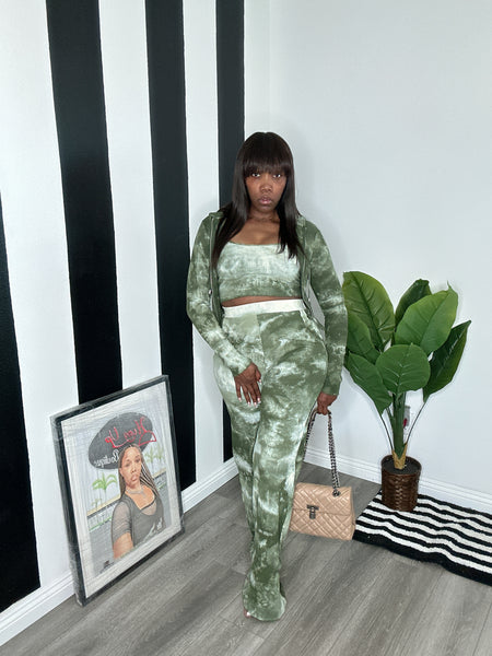 Olive Green Tie Dye 3-Piece Set