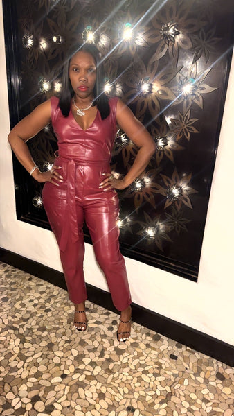 Burgundy Faux Leather Jumpsuit