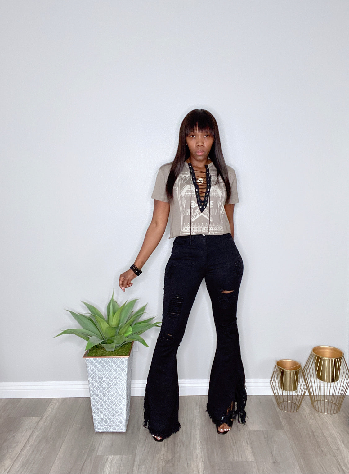 パンツ ROCKCAKE Faye Damage Jeans Black RC24PT05100 ☆aespa カリナ 着用！！【ROCKCAKE】Faye Damage Jeans - Black
